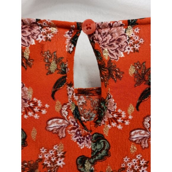 Jason Wu Top Womens Size 1X Orange Lace Trim Floral BOHO Cottage Long Sleeve - Picture 10 of 11